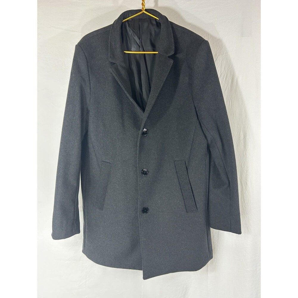 H&M Overcoat Men 44R Wool Blend Coal Grey Minimalist Neutral Topcoat Car Coat